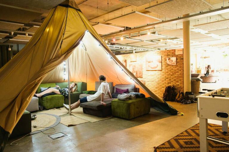 Ecomama Social area with indoor camping with couch to socialize
